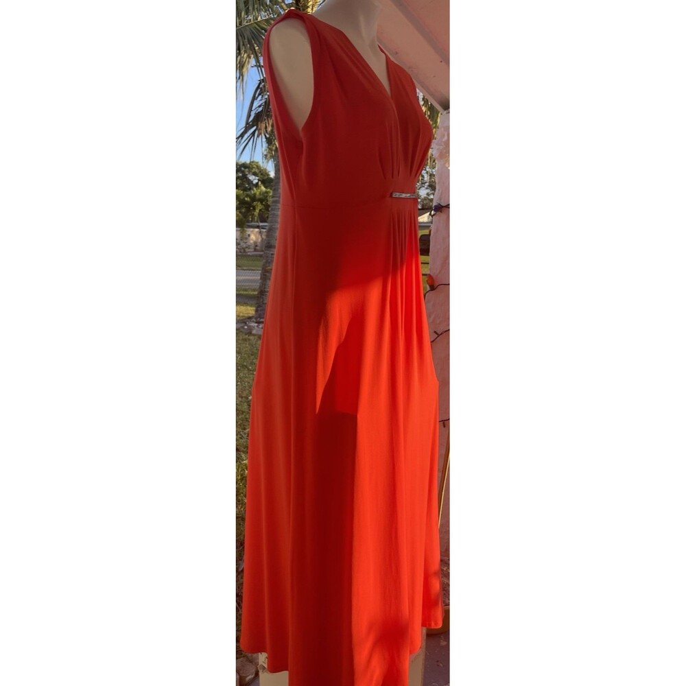 Michael Kors Cherry Tomato Red Dress Womens L Sleeveless V Neck Empire Waist - Picture 15 of 16